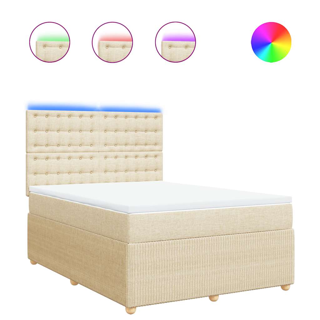 vidaXL Κρεβάτι Boxspring με Στρώμα Κρεμ 140x200 εκ. Υφασμάτινο