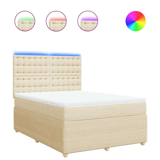 vidaXL Κρεβάτι Boxspring με Στρώμα Κρεμ 140x200 εκ. Υφασμάτινο