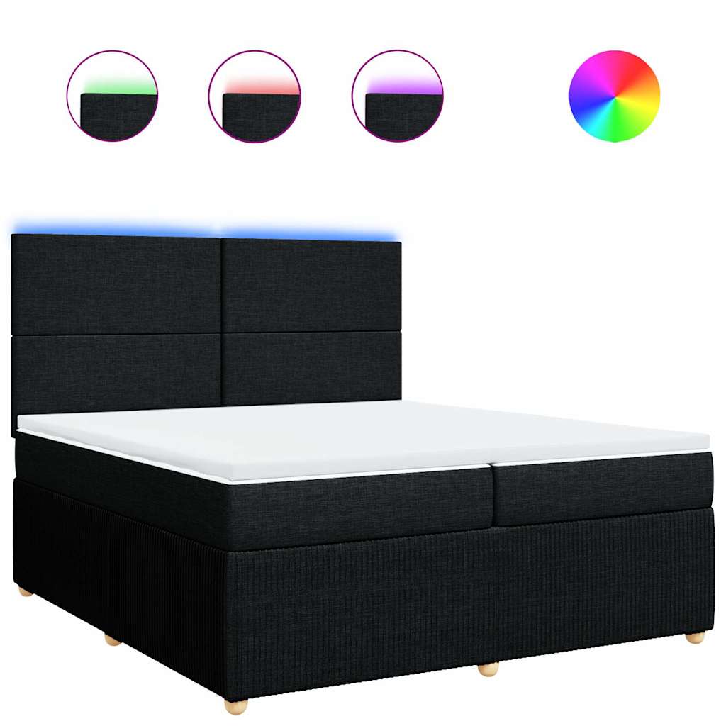 vidaXL Κρεβάτι Boxspring με Στρώμα Μαύρο 200x200 εκ. Υφασμάτινο