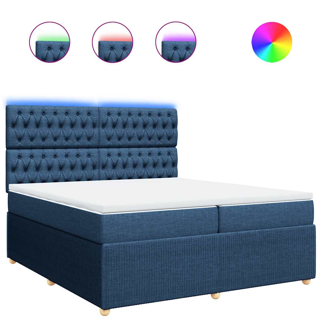 vidaXL Κρεβάτι Boxspring με Στρώμα Μπλε 200x200 εκ. Υφασμάτινο