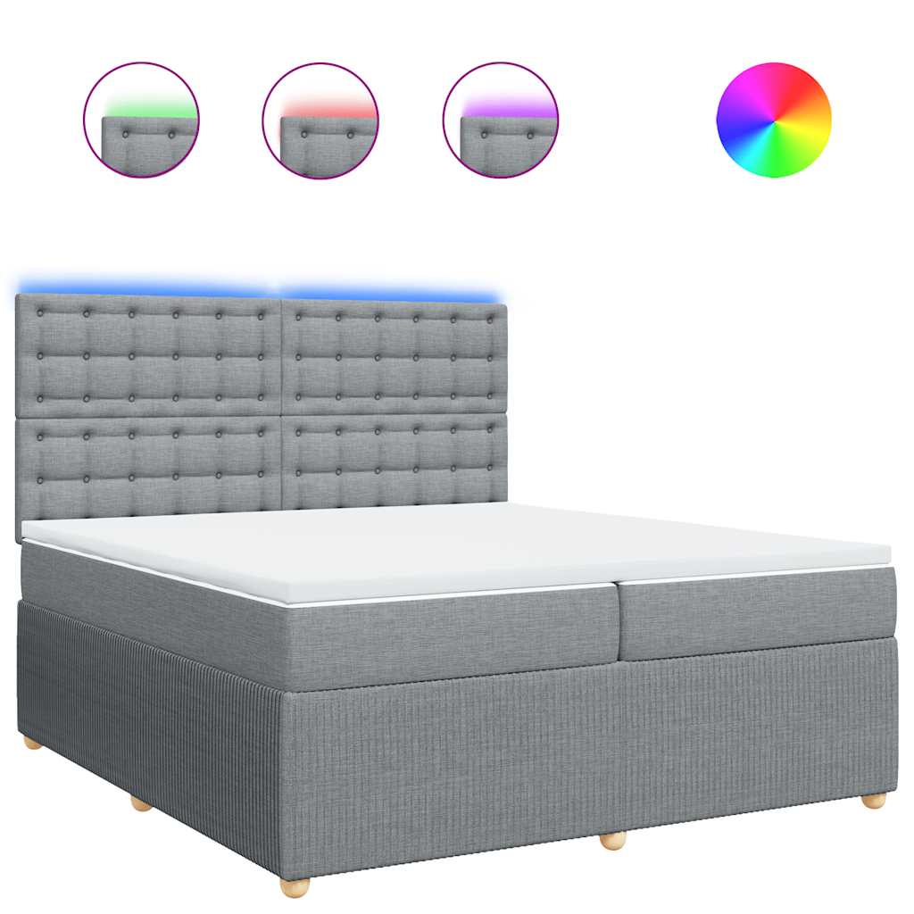 vidaXL Κρεβάτι Boxspring με Στρώμα Ανοιχτό Γκρι 200x200 εκ. Υφασμάτινο