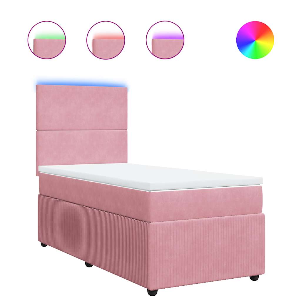 vidaXL Κρεβάτι Boxspring με Στρώμα Ροζ 80 x 200 εκ. Βελούδινο