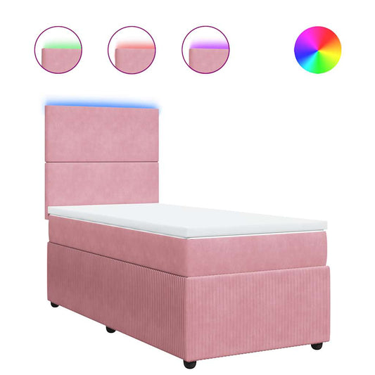 vidaXL Κρεβάτι Boxspring με Στρώμα Ροζ 80 x 200 εκ. Βελούδινο