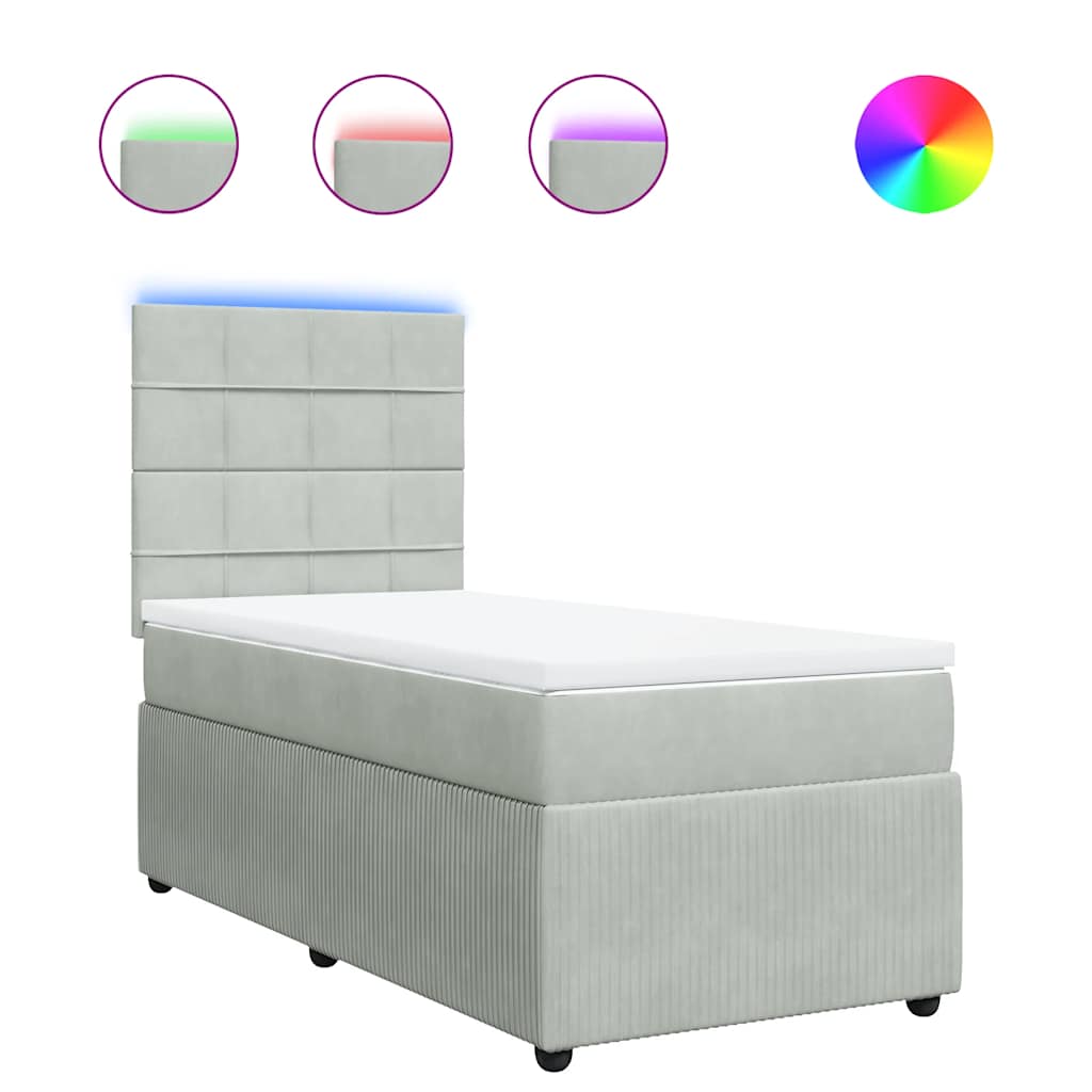 vidaXL Κρεβάτι Boxspring με Στρώμα Ανοιχτό Γκρι 80x200 εκ. Βελούδινο