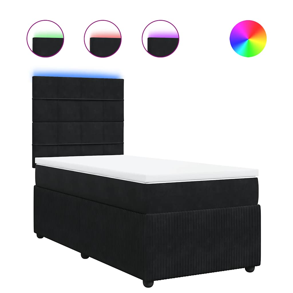 vidaXL Κρεβάτι Boxspring με Στρώμα Μαύρο 80 x 200 εκ. Βελούδινο