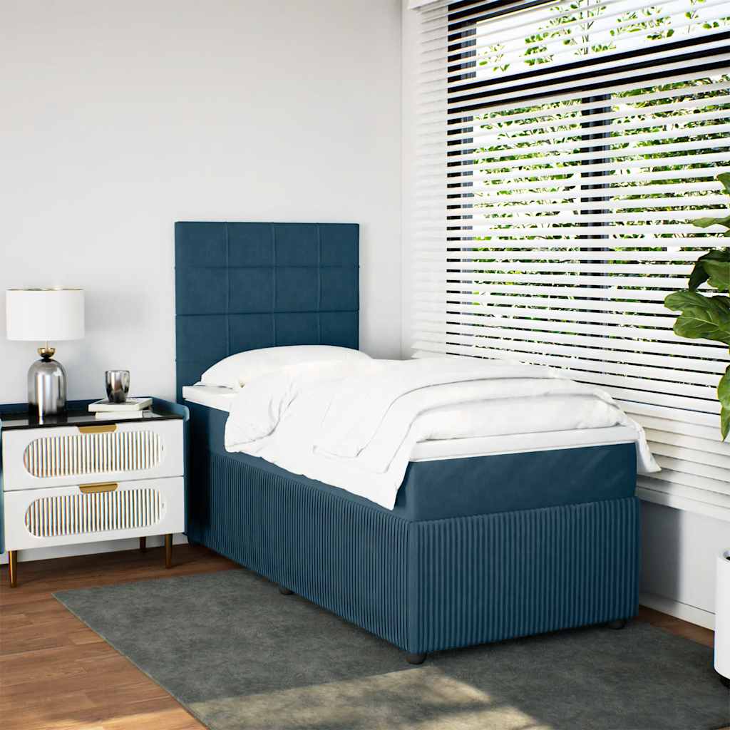 vidaXL Κρεβάτι Boxspring με Στρώμα Μπλε 80 x 200 εκ. Βελούδινο