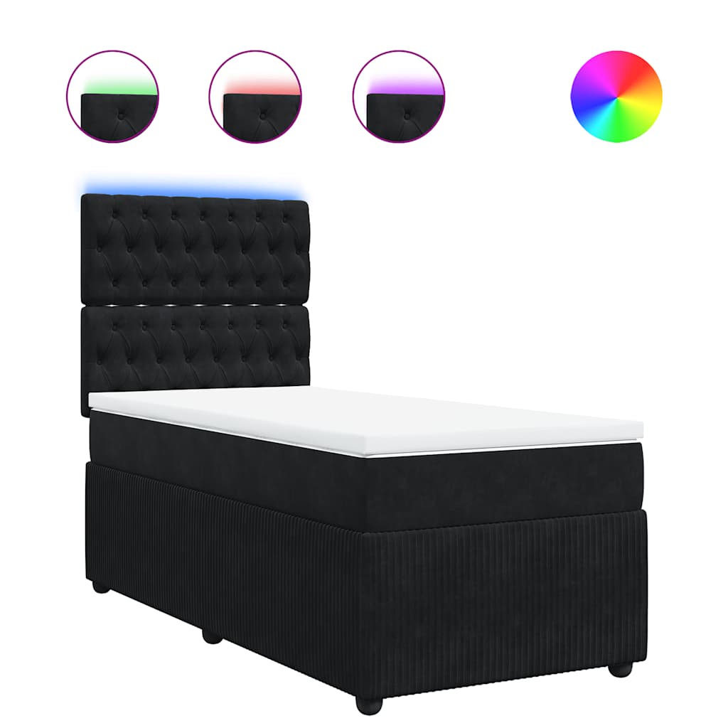 vidaXL Κρεβάτι Boxspring με Στρώμα Μαύρο 80 x 200 εκ. Βελούδινο