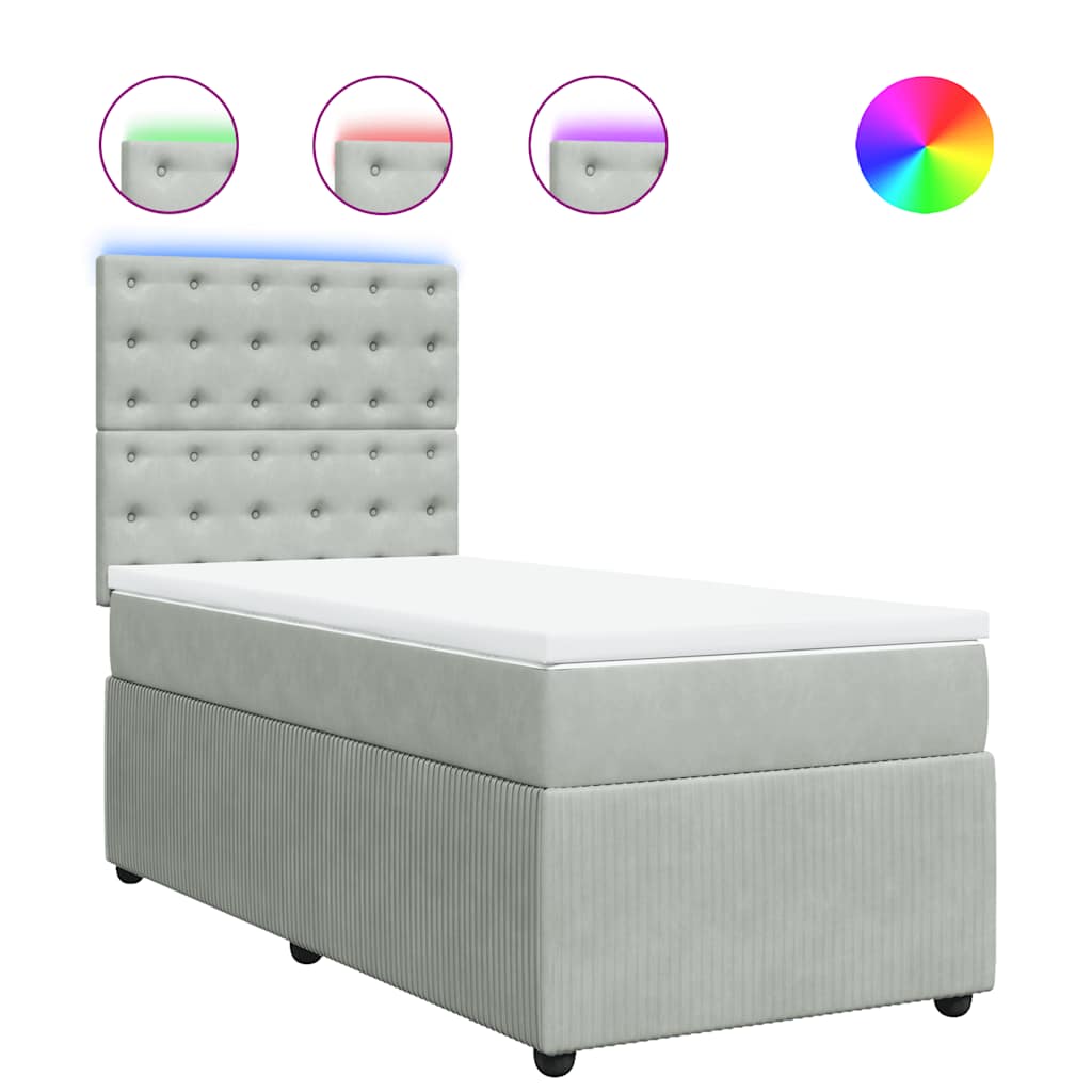 vidaXL Κρεβάτι Boxspring με Στρώμα Ανοιχτό Γκρι 80x200 εκ. Βελούδινο