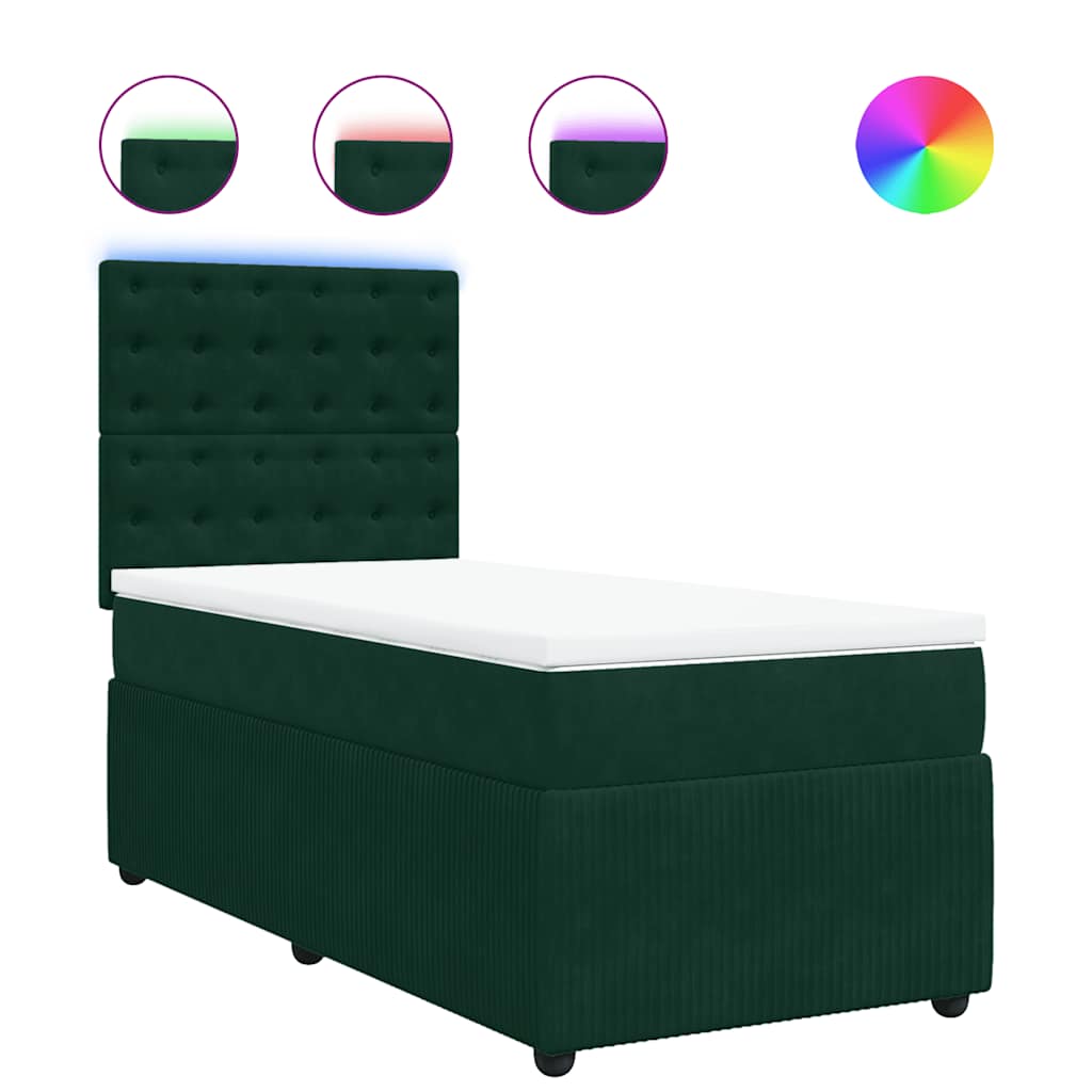 vidaXL Κρεβάτι Boxspring με Στρώμα Σκούρο Πράσινο 80x200 εκ. Βελούδινο