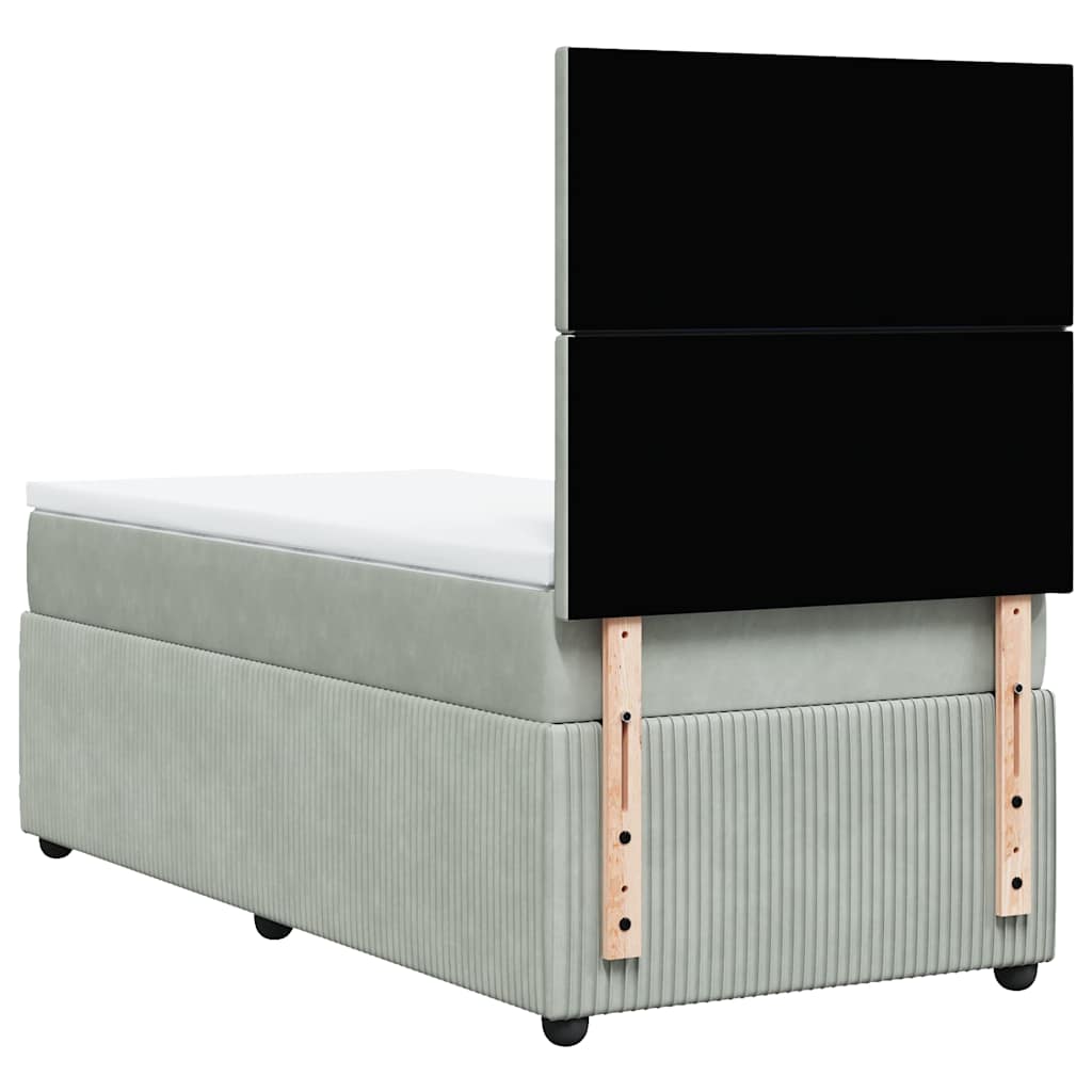 vidaXL Κρεβάτι Boxspring με Στρώμα Ανοιχτό Γκρι 90x190 εκ. Βελούδινο