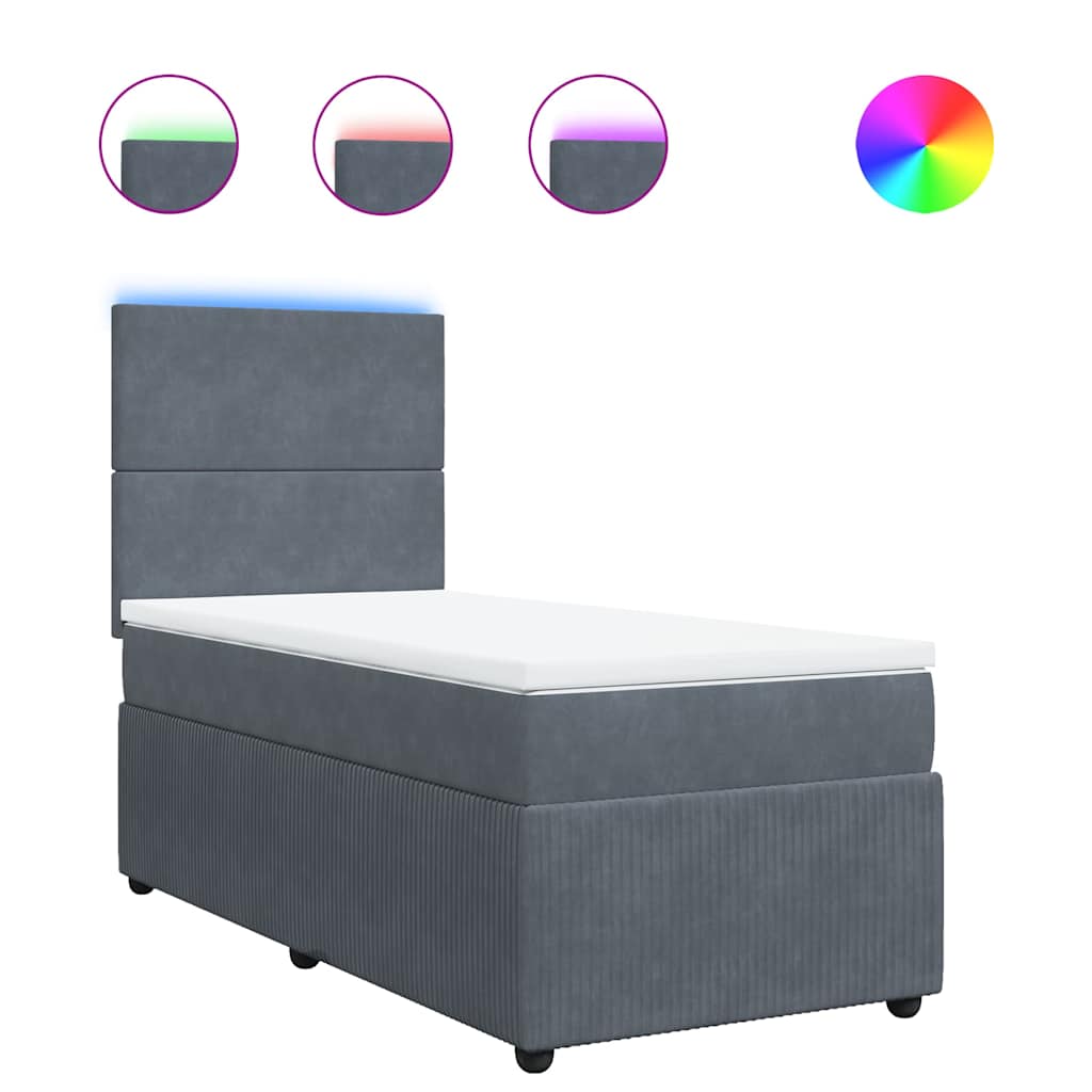 vidaXL Κρεβάτι Boxspring με Στρώμα Σκούρο Γκρι 90x190 εκ. Βελούδινο