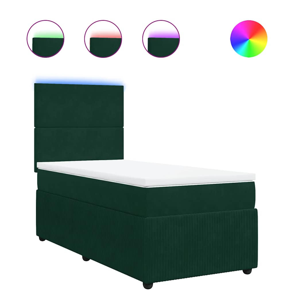 vidaXL Κρεβάτι Boxspring με Στρώμα Σκούρο Πράσινο 90x190 εκ. Βελούδινο
