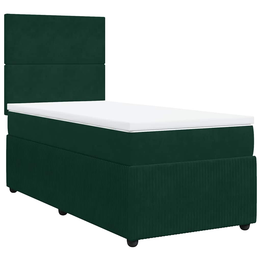 vidaXL Κρεβάτι Boxspring με Στρώμα Σκούρο Πράσινο 90x190 εκ. Βελούδινο