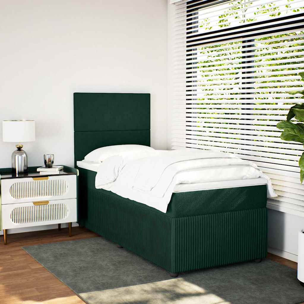vidaXL Κρεβάτι Boxspring με Στρώμα Σκούρο Πράσινο 90x190 εκ. Βελούδινο