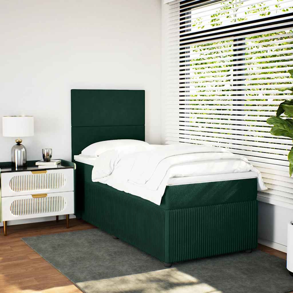 vidaXL Κρεβάτι Boxspring με Στρώμα Σκούρο Πράσινο 90x190 εκ. Βελούδινο