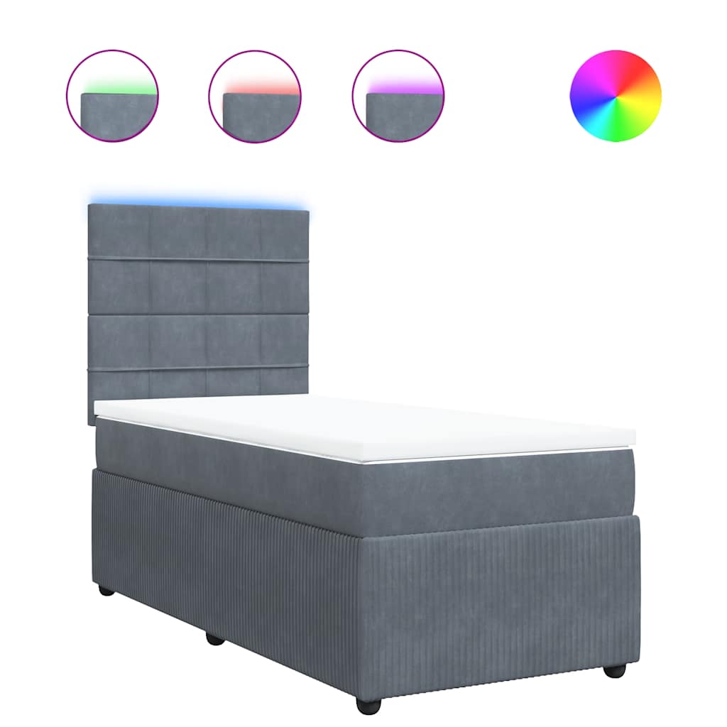 vidaXL Κρεβάτι Boxspring με Στρώμα Σκούρο Γκρι 90x190 εκ. Βελούδινο