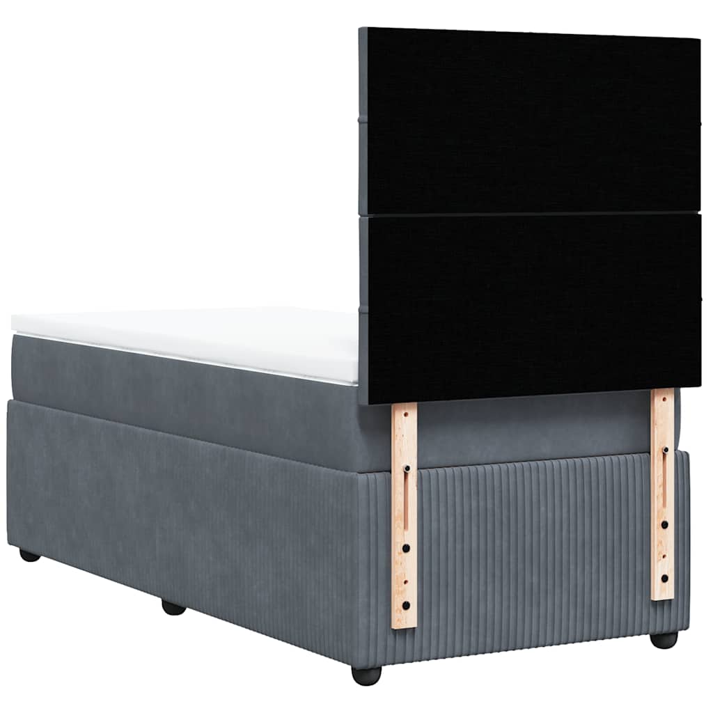 vidaXL Κρεβάτι Boxspring με Στρώμα Σκούρο Γκρι 90x190 εκ. Βελούδινο
