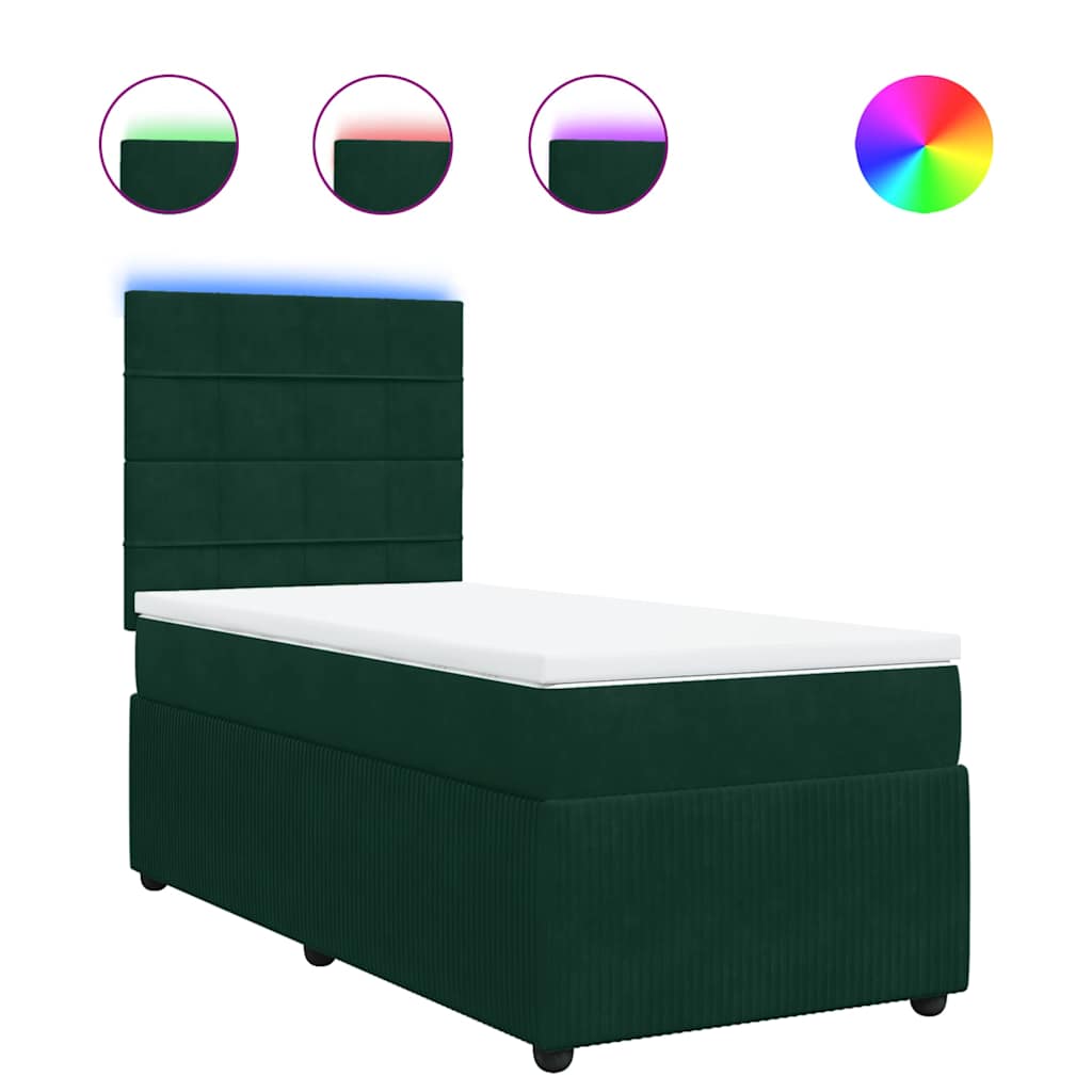 vidaXL Κρεβάτι Boxspring με Στρώμα Σκούρο Πράσινο 90x190 εκ. Βελούδινο
