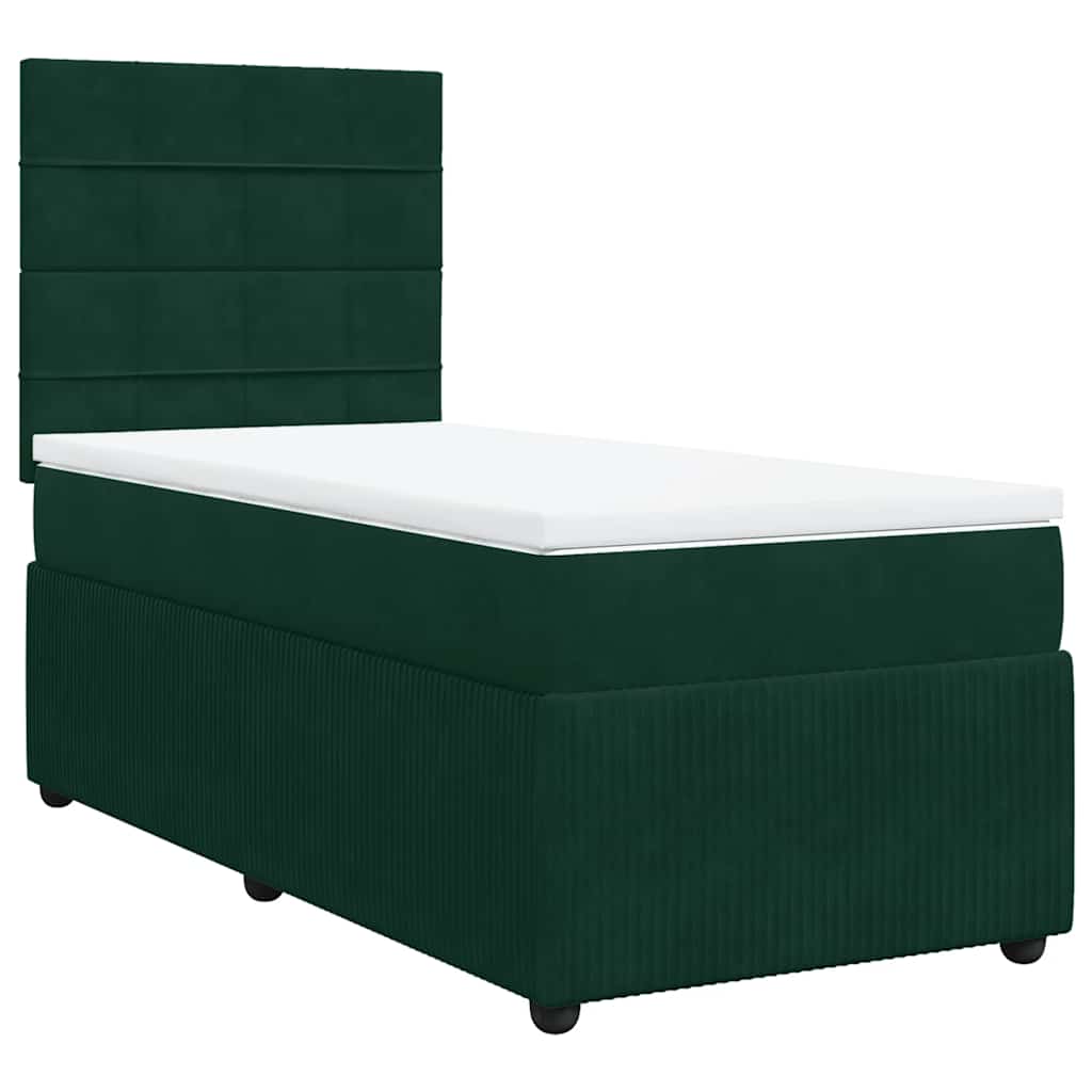 vidaXL Κρεβάτι Boxspring με Στρώμα Σκούρο Πράσινο 90x190 εκ. Βελούδινο