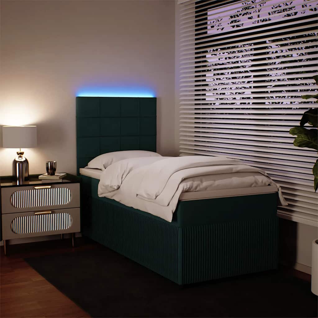vidaXL Κρεβάτι Boxspring με Στρώμα Σκούρο Πράσινο 90x190 εκ. Βελούδινο