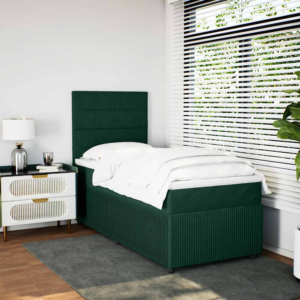 vidaXL Κρεβάτι Boxspring με Στρώμα Σκούρο Πράσινο 90x190 εκ. Βελούδινο
