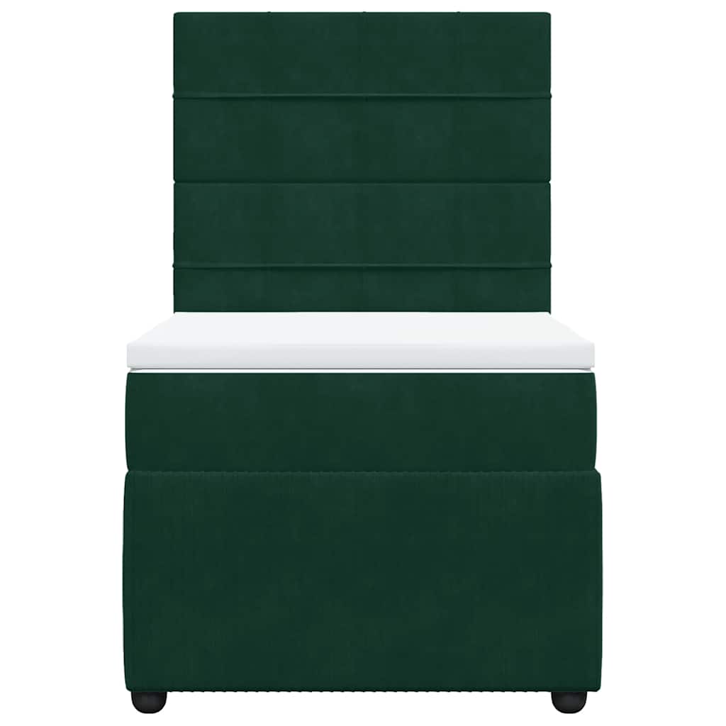 vidaXL Κρεβάτι Boxspring με Στρώμα Σκούρο Πράσινο 90x190 εκ. Βελούδινο