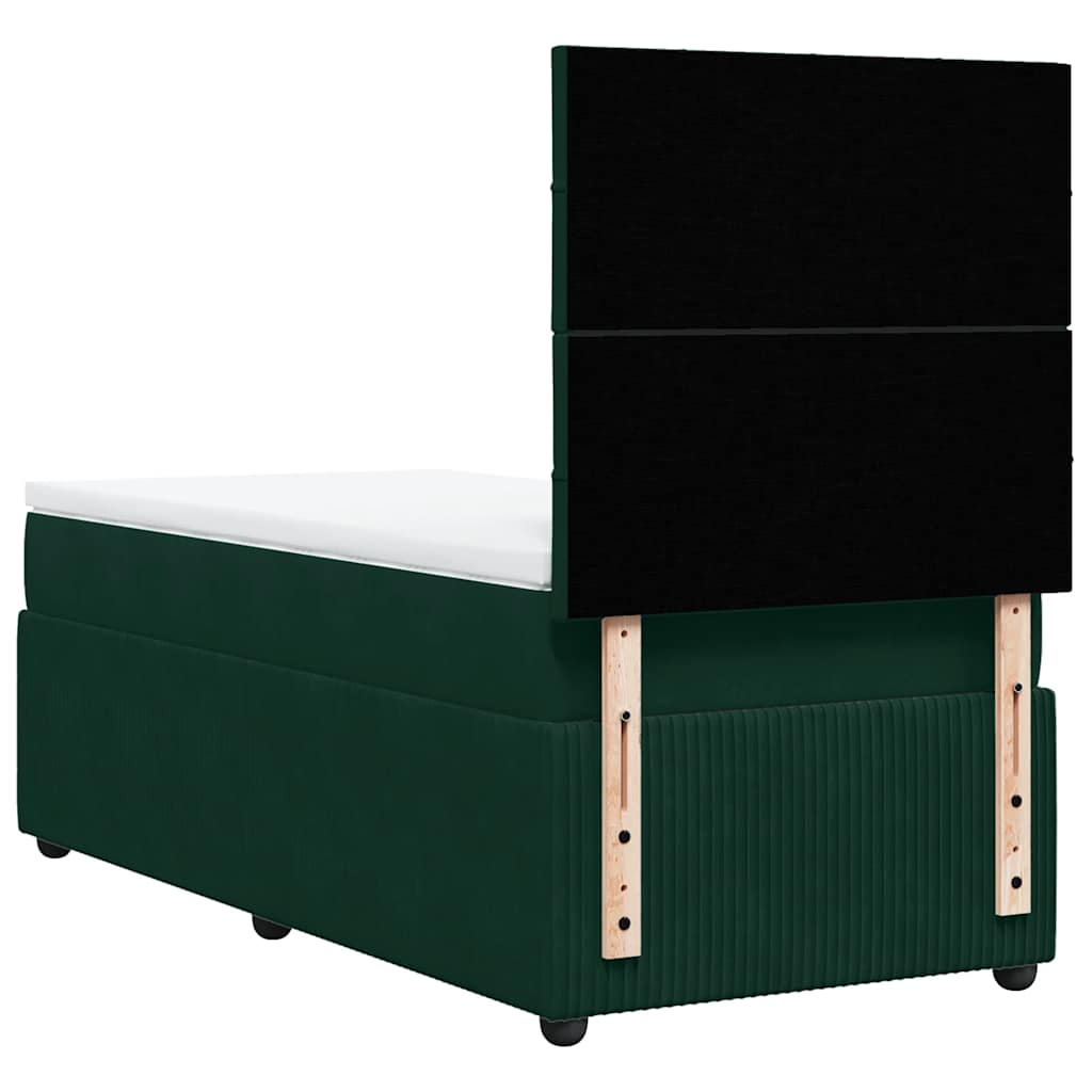 vidaXL Κρεβάτι Boxspring με Στρώμα Σκούρο Πράσινο 90x190 εκ. Βελούδινο