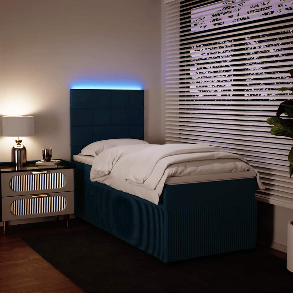 vidaXL Κρεβάτι Boxspring με Στρώμα Μπλε 90x190 εκ. Βελούδινο