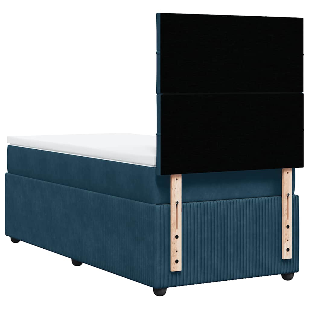 vidaXL Κρεβάτι Boxspring με Στρώμα Μπλε 90x190 εκ. Βελούδινο