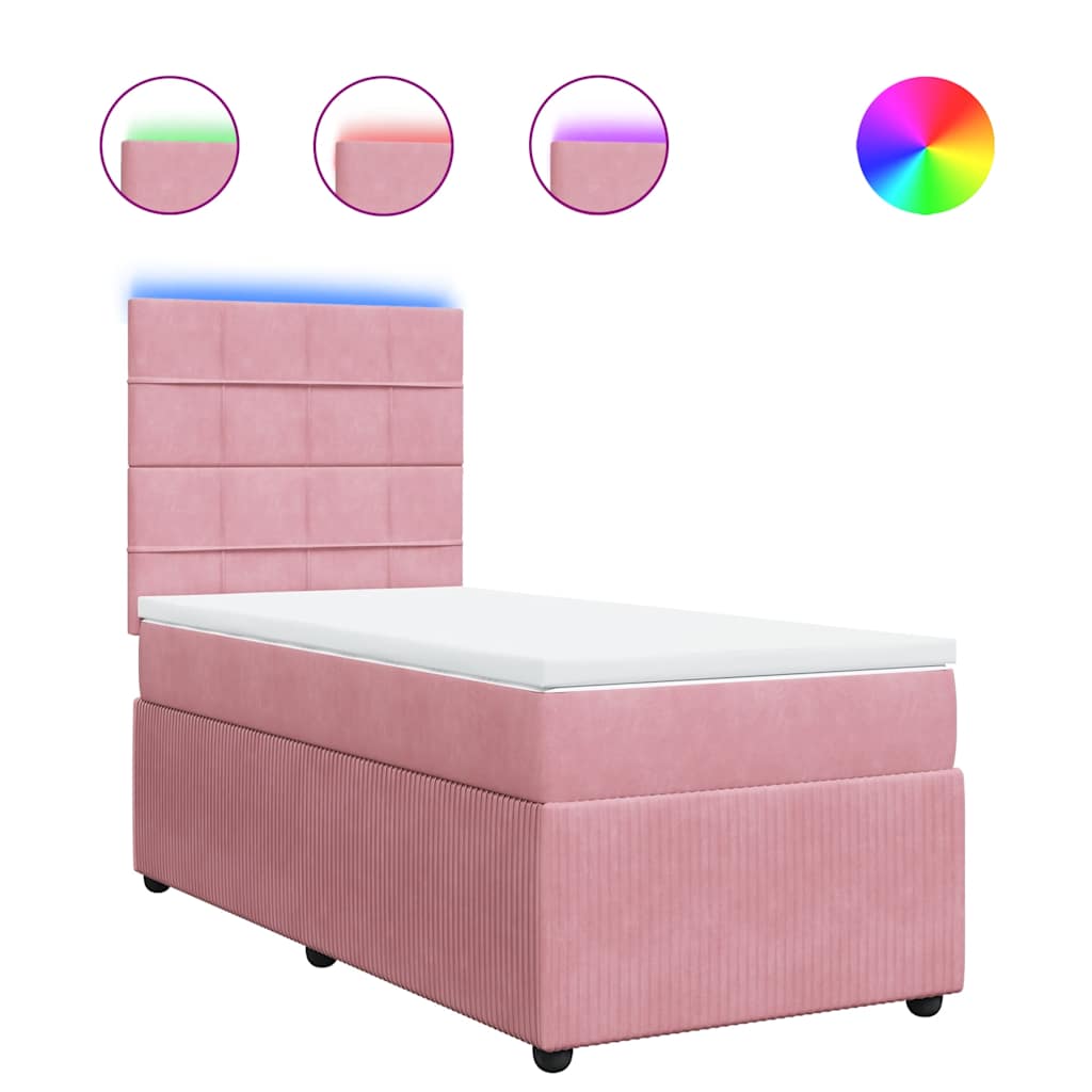 vidaXL Κρεβάτι Boxspring με Στρώμα Ροζ 90x190 εκ. Βελούδινο