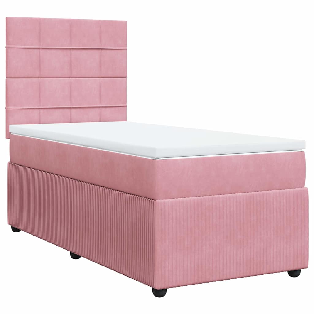 vidaXL Κρεβάτι Boxspring με Στρώμα Ροζ 90x190 εκ. Βελούδινο