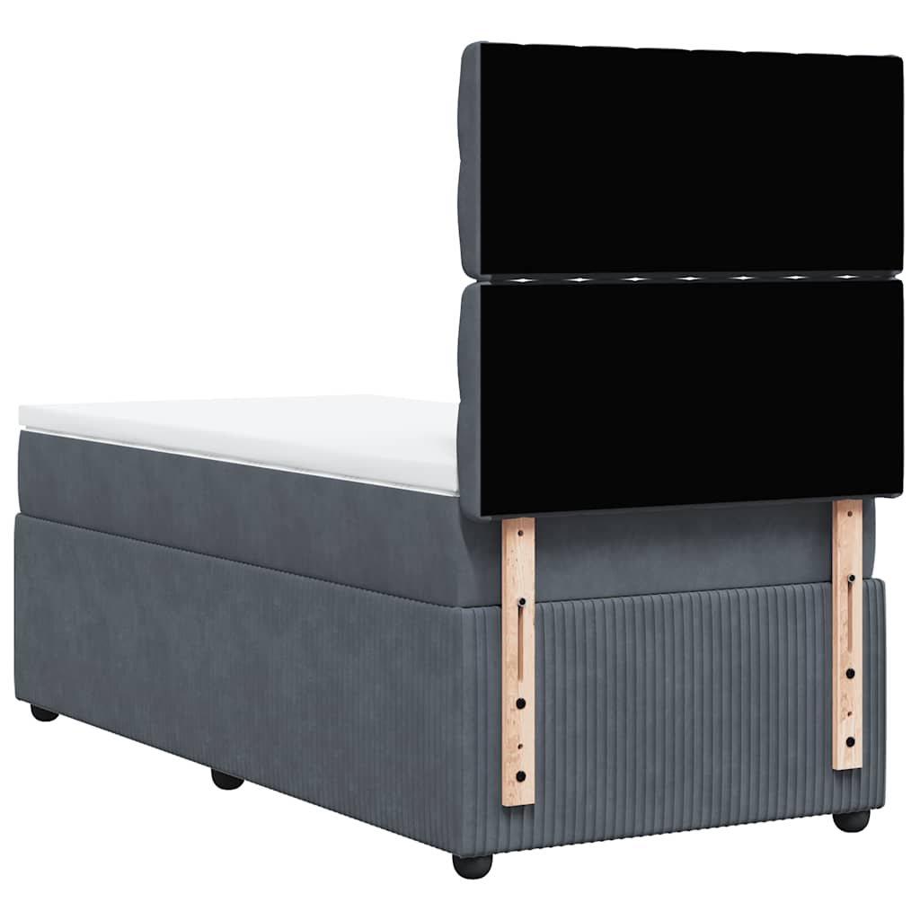 vidaXL Κρεβάτι Boxspring με Στρώμα Σκούρο Γκρι 90x190 εκ. Βελούδινο