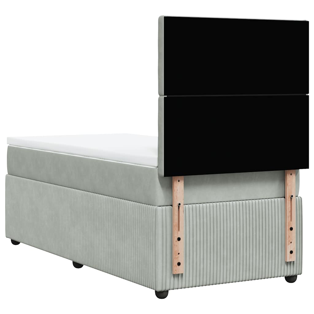 vidaXL Κρεβάτι Boxspring με Στρώμα Ανοιχτό Γκρι 90x190 εκ. Βελούδινο