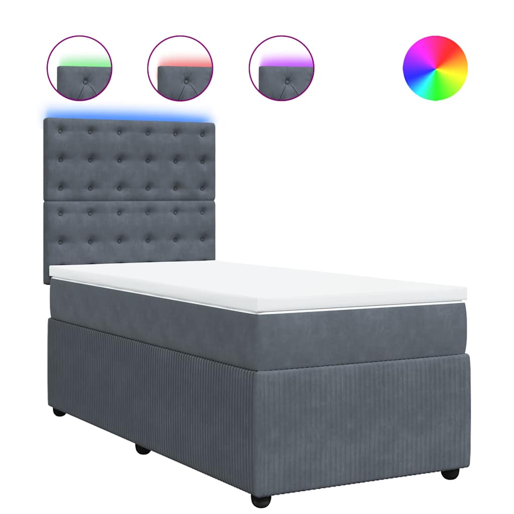 vidaXL Κρεβάτι Boxspring με Στρώμα Σκούρο Γκρι 90x190 εκ. Βελούδινο