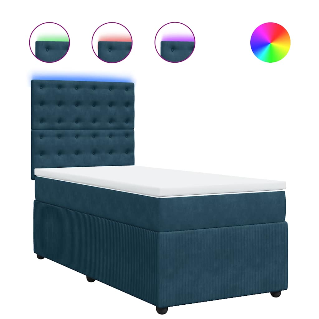 vidaXL Κρεβάτι Boxspring με Στρώμα Μπλε 90x190 εκ. Βελούδινο