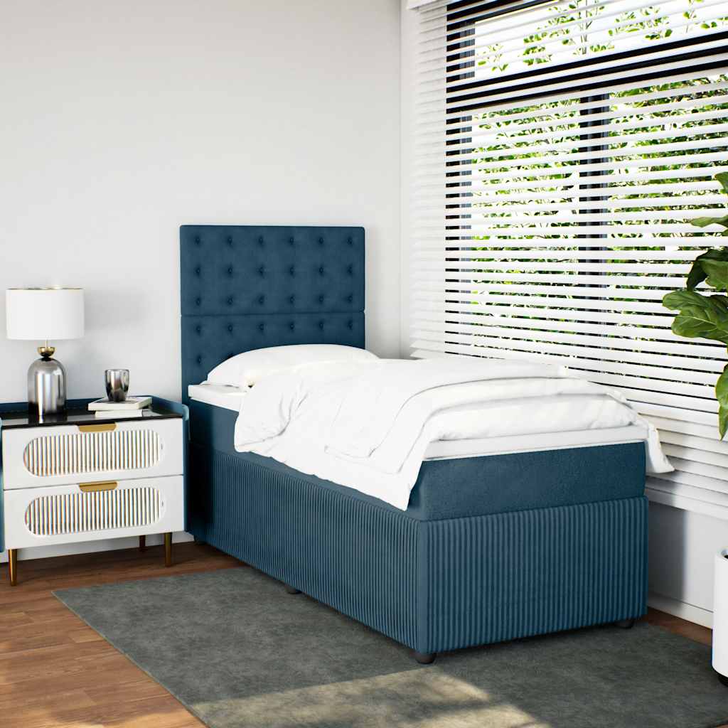 vidaXL Κρεβάτι Boxspring με Στρώμα Μπλε 90x190 εκ. Βελούδινο