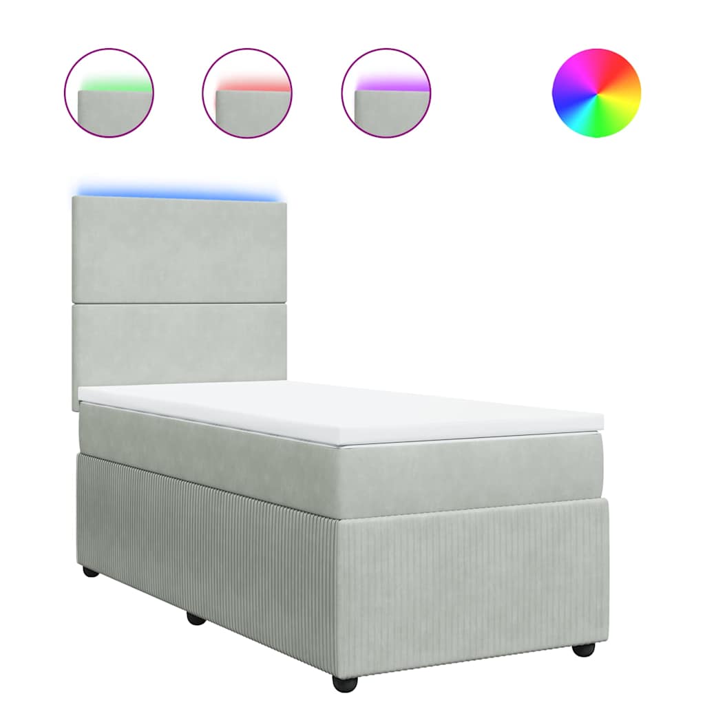 vidaXL Κρεβάτι Boxspring με Στρώμα Ανοιχτό Γκρι 90x200 εκ. Βελούδινο