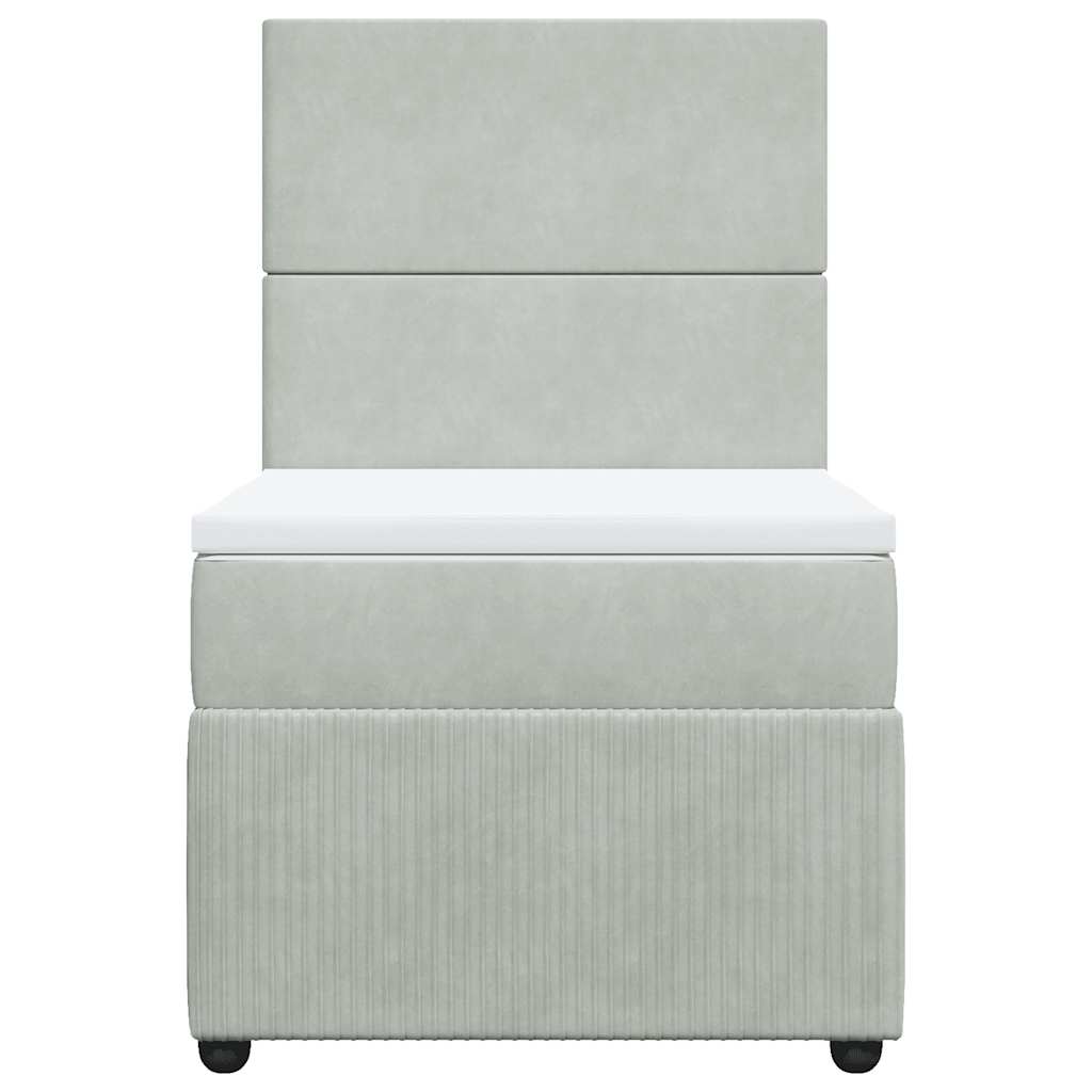 vidaXL Κρεβάτι Boxspring με Στρώμα Ανοιχτό Γκρι 90x200 εκ. Βελούδινο