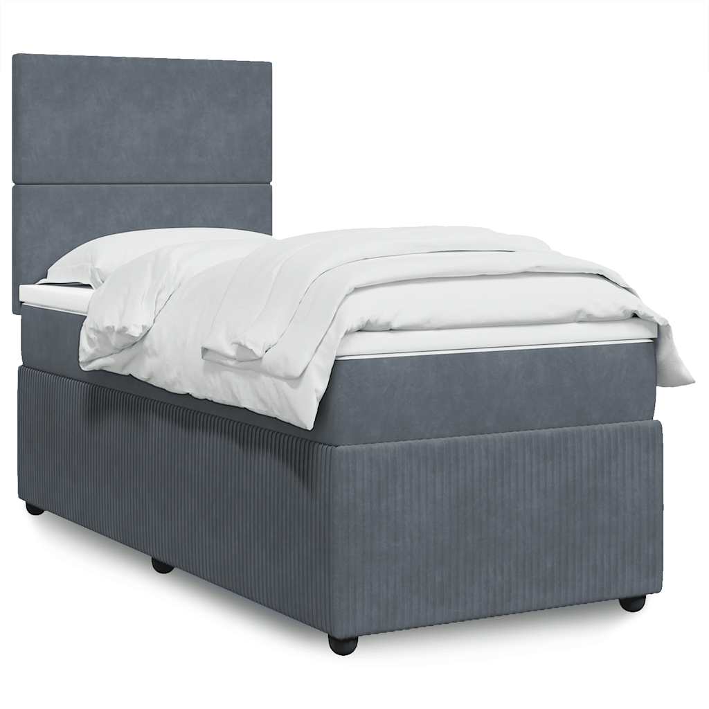 vidaXL Κρεβάτι Boxspring με Στρώμα Σκούρο Γκρι 90x200 εκ. Βελούδινο