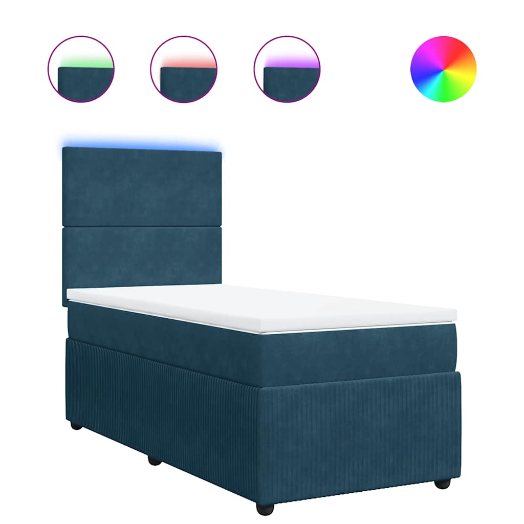 vidaXL Κρεβάτι Boxspring με Στρώμα Μπλε 90x200 εκ. Βελούδινο