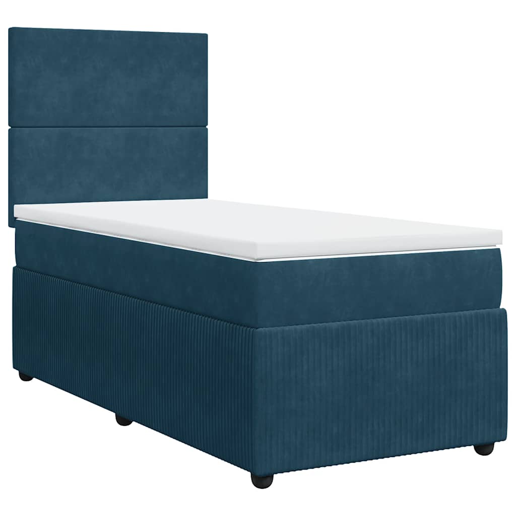 vidaXL Κρεβάτι Boxspring με Στρώμα Μπλε 90x200 εκ. Βελούδινο