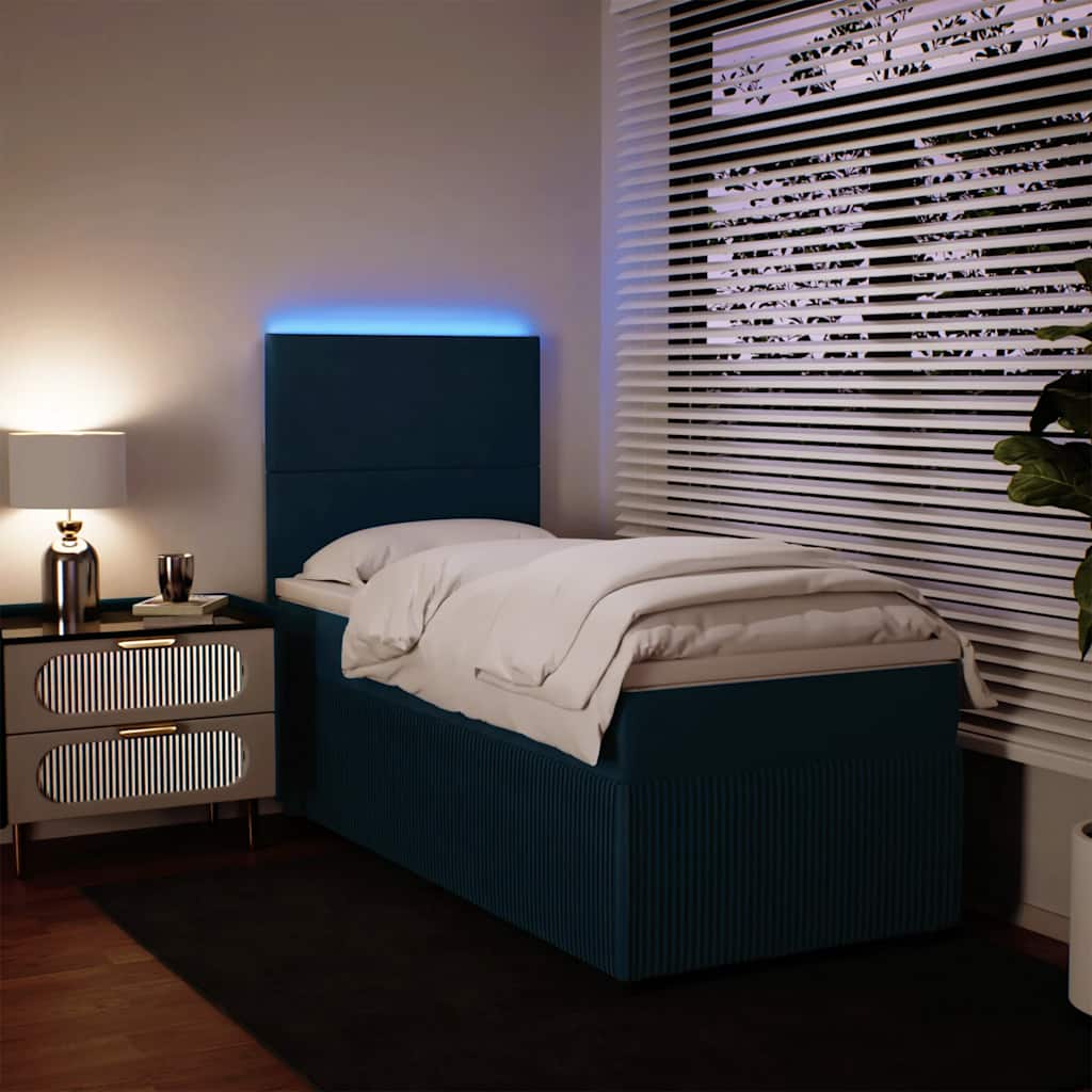 vidaXL Κρεβάτι Boxspring με Στρώμα Μπλε 90x200 εκ. Βελούδινο