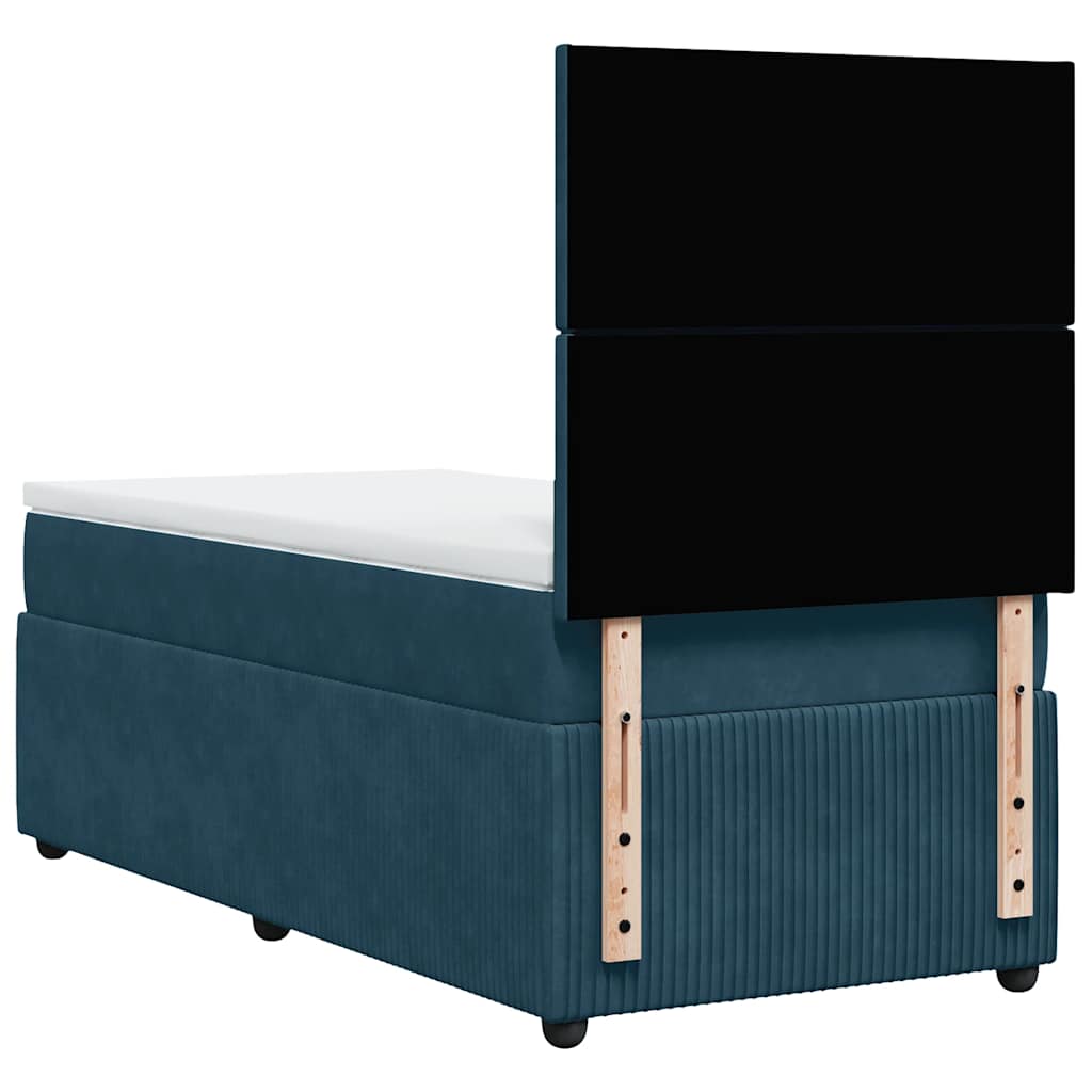 vidaXL Κρεβάτι Boxspring με Στρώμα Μπλε 90x200 εκ. Βελούδινο