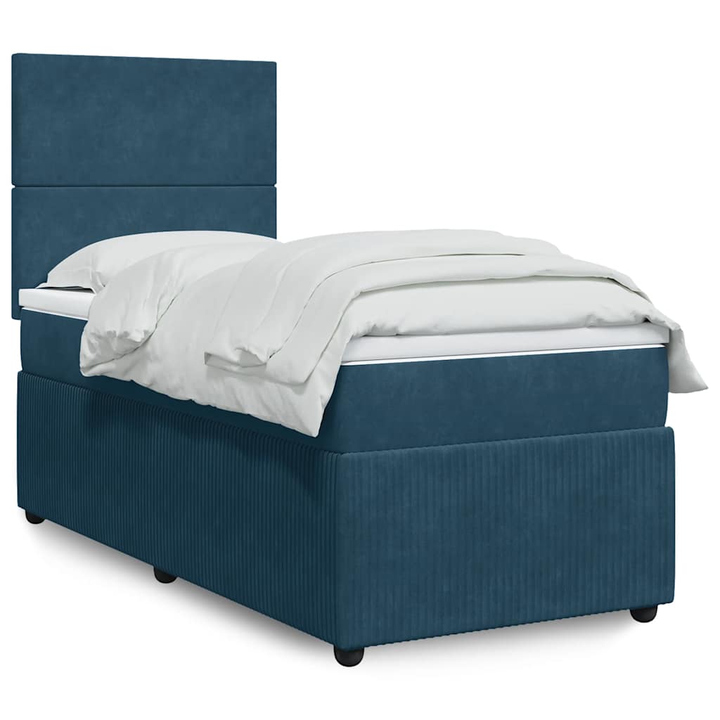 vidaXL Κρεβάτι Boxspring με Στρώμα Μπλε 90x200 εκ. Βελούδινο
