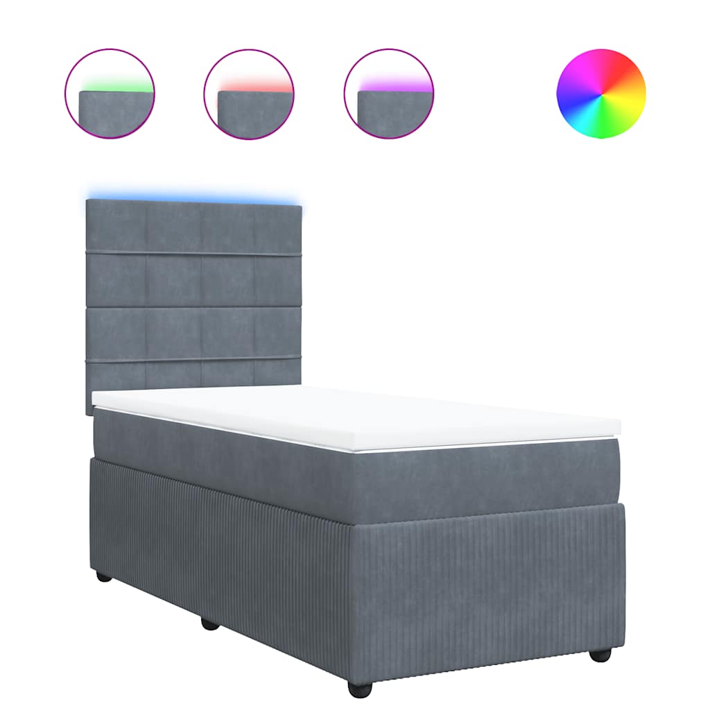 vidaXL Κρεβάτι Boxspring με Στρώμα Σκούρο Γκρι 90x200 εκ. Βελούδινο