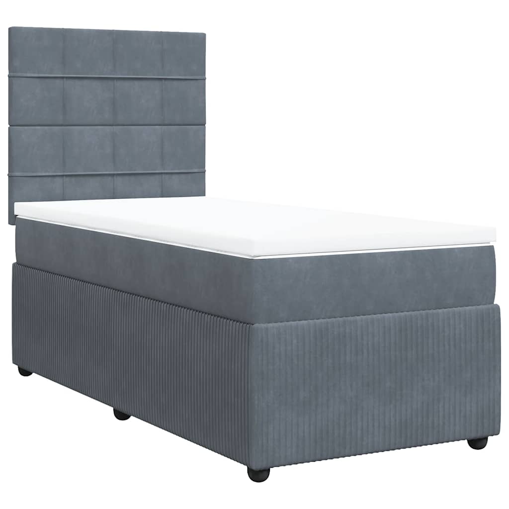 vidaXL Κρεβάτι Boxspring με Στρώμα Σκούρο Γκρι 90x200 εκ. Βελούδινο