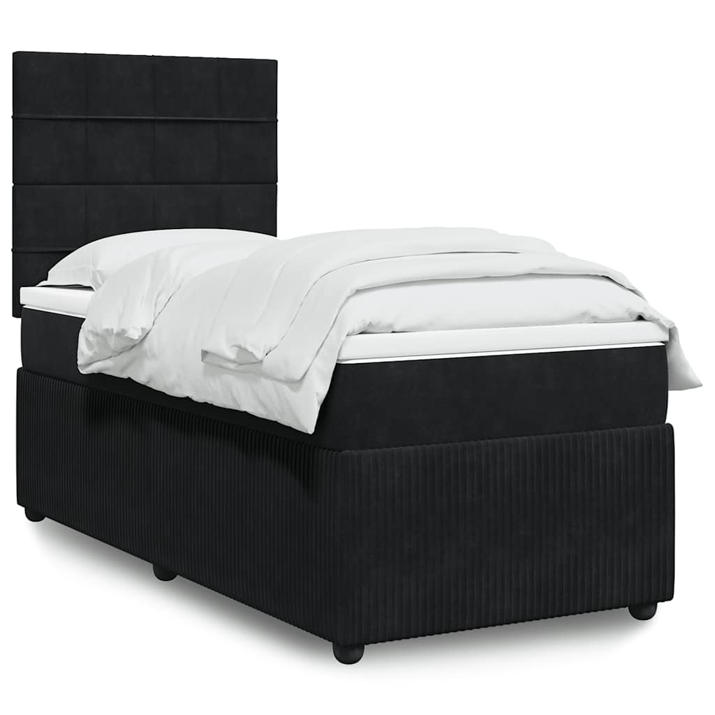 vidaXL Κρεβάτι Boxspring με Στρώμα Μαύρο 90x200 εκ. Βελούδινο