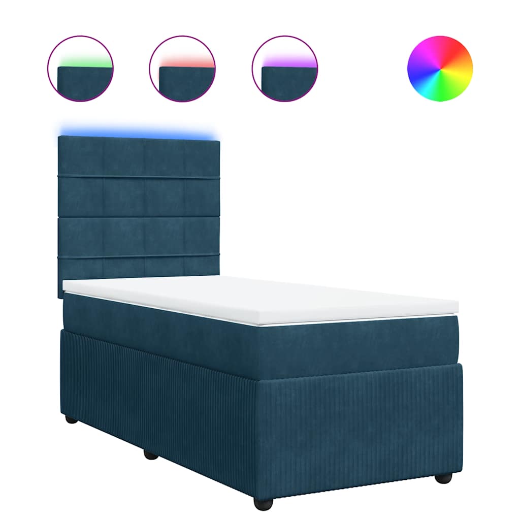 vidaXL Κρεβάτι Boxspring με Στρώμα Μπλε 90x200 εκ. Βελούδινο