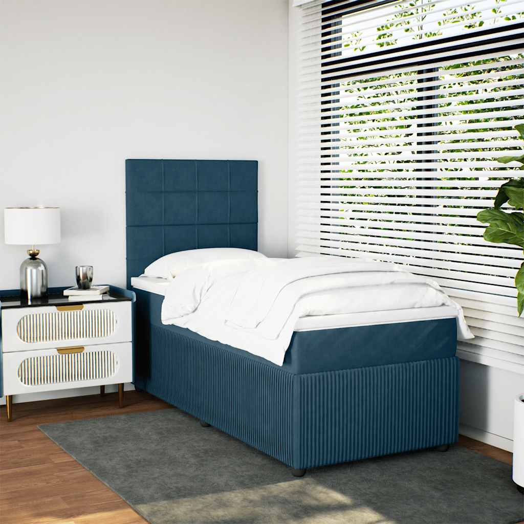 vidaXL Κρεβάτι Boxspring με Στρώμα Μπλε 90x200 εκ. Βελούδινο