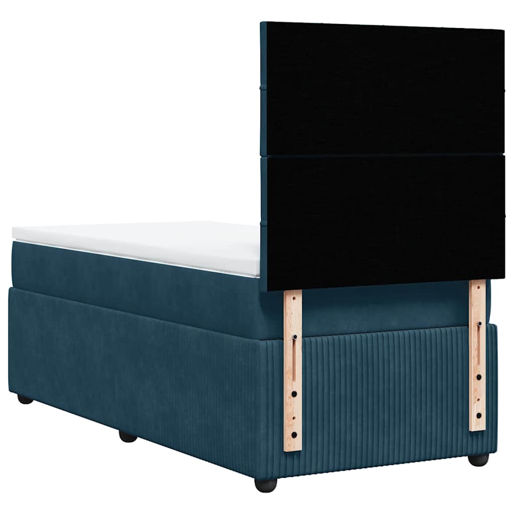 vidaXL Κρεβάτι Boxspring με Στρώμα Μπλε 90x200 εκ. Βελούδινο